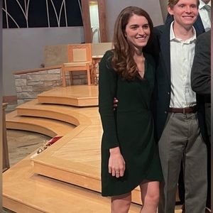 Loft dark green longsleeve tulip hem dress 00P